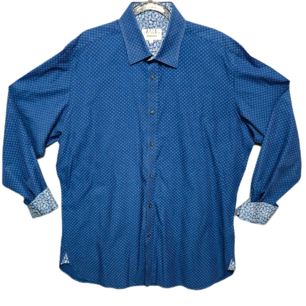 Ted Baker Endurance Mens Blue Geometric Print Button Up Shirt 16.5 34/35